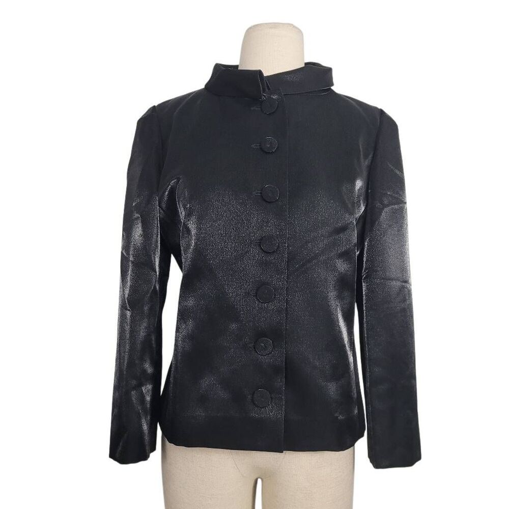 Authentic Fendi Black Metallic Silk Blazer Jacket Sz 44 US 8 Button Front Sleek